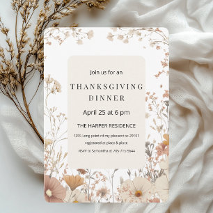 Rustic Floral Thanksgiving Dinner Neutral Invitation