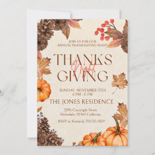 Rustic Floral Thanksgiving Dinner Pumpkin Invitation