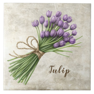 Rustic Floral Tulip Faux Ceramic Tile