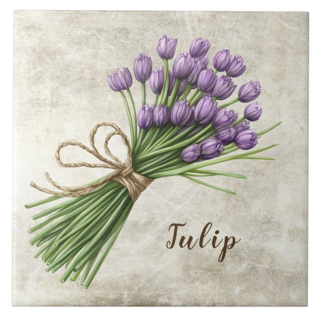 Rustic Floral Tulip Faux Ceramic Tile (Front)
