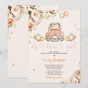 Rustic Floral Twin Pumpkin Drive By Baby Shower Invitation
