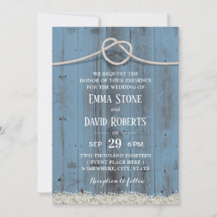 Rustic Floral Tying the Knot Dusty Blue Wedding Invitation