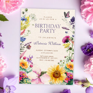 Rustic floral watercolor birthday invitation