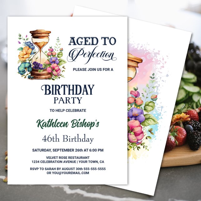 Rustic Floral Watercolor Hourglass Birthday Party Invitation (Creator Uploaded)