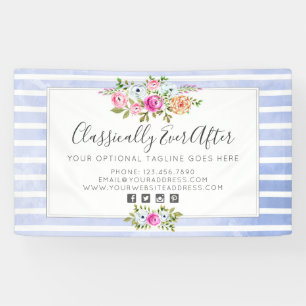 Rustic Floral Watercolor Modern Stripe Shabby Chic Banner