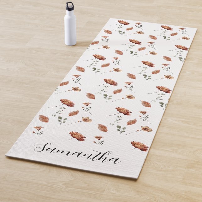 Rustic Floral Watercolor Name Yoga Mat (In Situ)