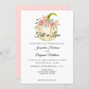 Rustic Floral Watercolor Pumpkin Blush Rose Gold Invitation