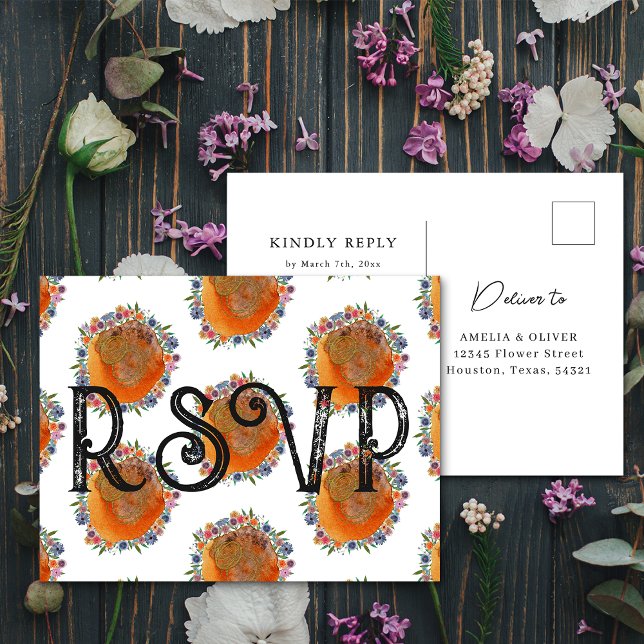 Rustic Floral Watercolor Wildflower Wedding RSVP Postcard (Front/Back)