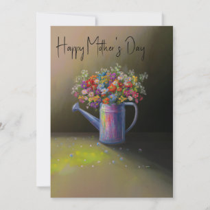 Rustic Floral Watering Can Painting Holiday Card