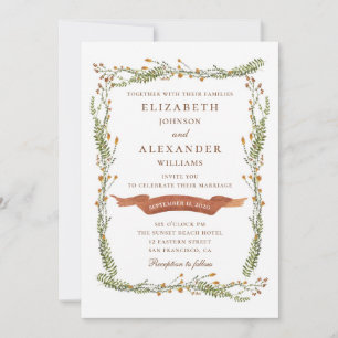 Rustic floral wedding. Country flowers. Botanical Invitation