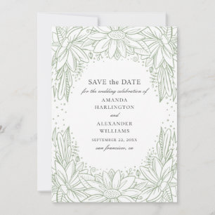 Rustic floral wedding. Country green flowers Save The Date