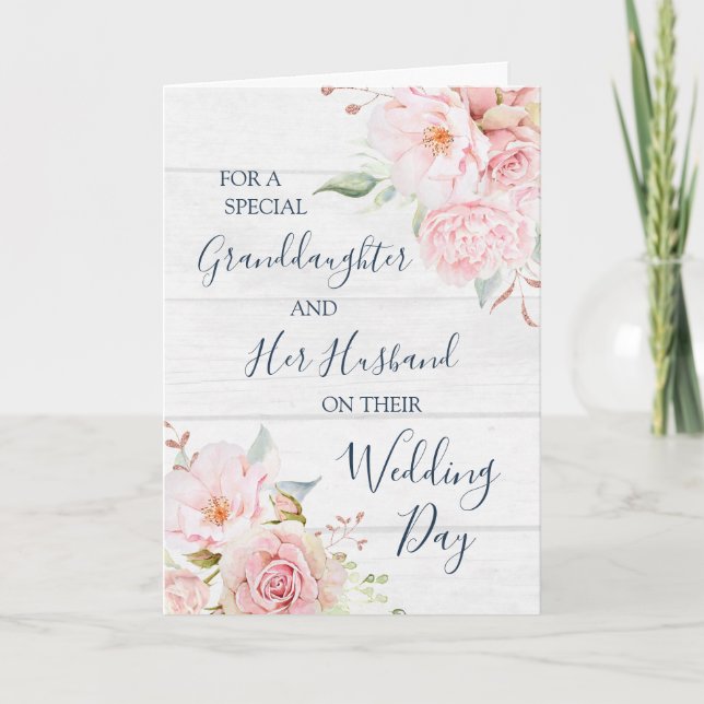 Rustic Floral Wedding Day Granddaughter Thank You Card (Front)
