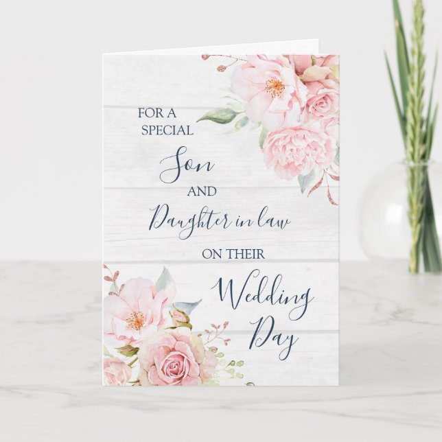 Rustic Floral Wedding Day Son Daughter in Law Thank You Card (Front)