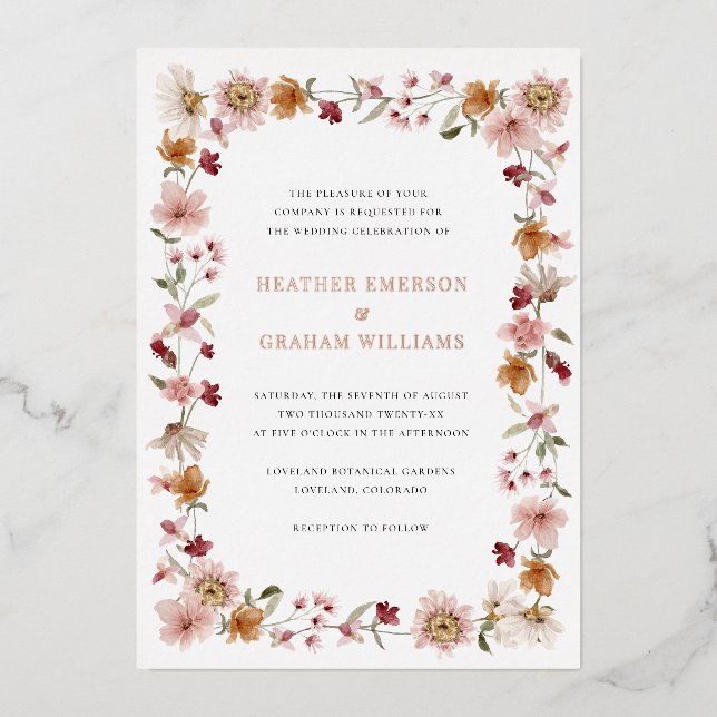 Rustic Floral Wedding Foil Invitation (Front)