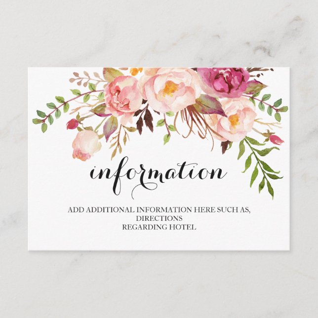 Rustic Floral Wedding Information/Details 2-Side Enclosure Card (Front)