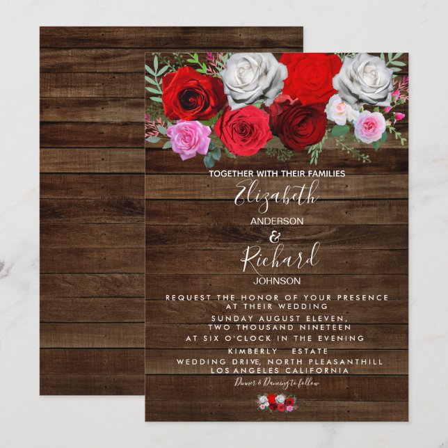 Rustic Floral Wedding Invitation (Front/Back)