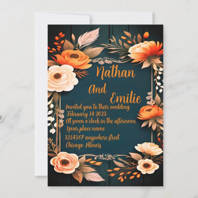 Rustic Floral wedding invitation  (Front)