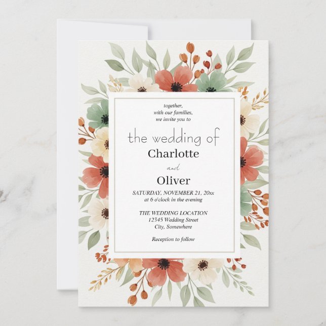 Rustic Floral Wedding Invitation Background (Front)