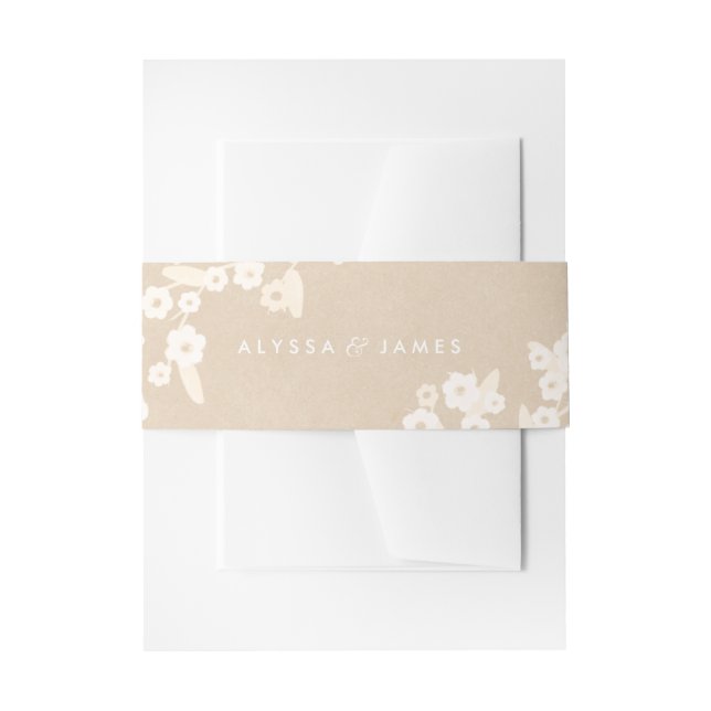 Rustic Floral Wedding Invitation Belly Band | Ecru (Front Example)