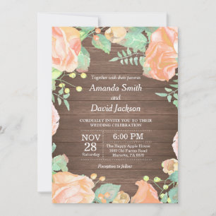 Rustic Floral Wedding Invitation Pink Watercolor