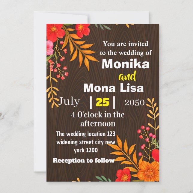 Rustic Floral Wedding Invitation with Wooden  (Front)