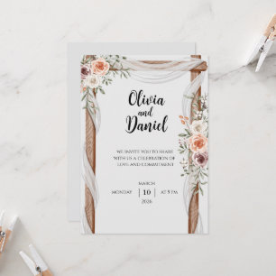 Rustic Floral Wedding Invitation with Wooden Arch