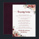 Rustic Floral Wedding Kissing Menu Game Card<br><div class="desc">This rustic floral wedding kissing menu game card is perfect for a summer wedding reception. The design features burgundy,  pink and blush watercolor flowers with green leaves in a brownish stained background.</div>