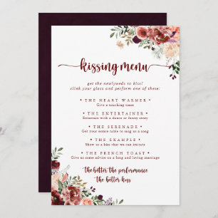 Rustic Floral Wedding Kissing Menu Game Card
