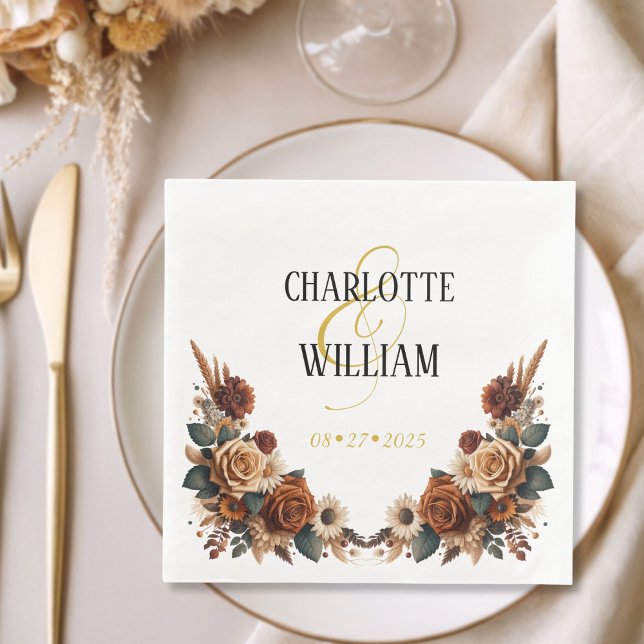 Rustic Floral Wedding Napkin (Rustic Floral Wedding Paper Dinner Napkins)