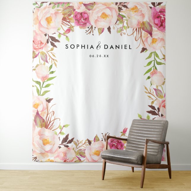 Rustic Floral Wedding Photo Prop Backdrop Tapestry (In Situ)