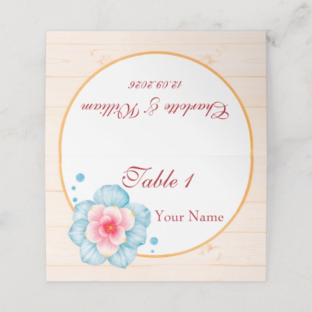 Rustic Floral Wedding Place Card (Outside Unfolded)