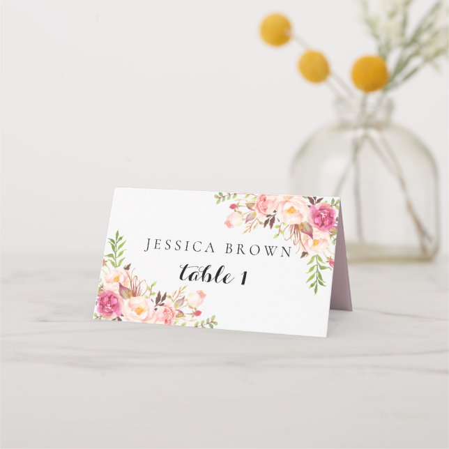 Rustic Floral Wedding Place Card, Table Number 01 Card (Front)