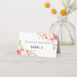 Rustic Floral Wedding Place Card, Table Number 01 Card