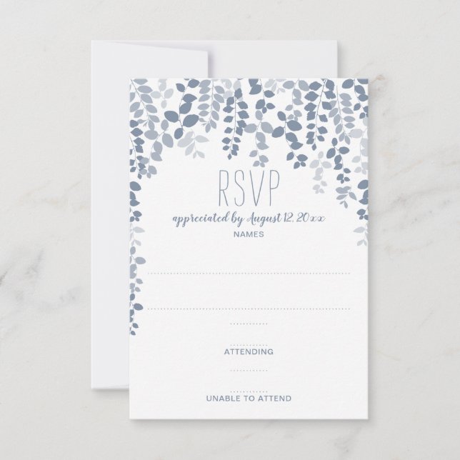 Rustic Floral Wedding RSVP / Reply (Dusty Blue) Card (Front)