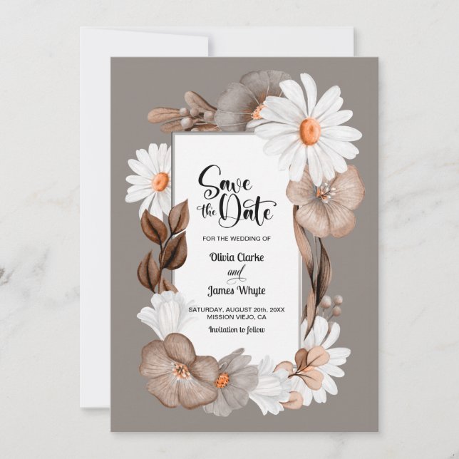 Rustic Floral Wedding Save the Date (Front)