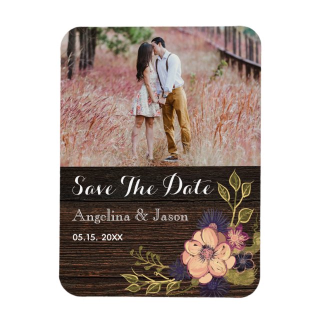 Rustic Floral Wedding Save The Date Invitation Magnet (Vertical)