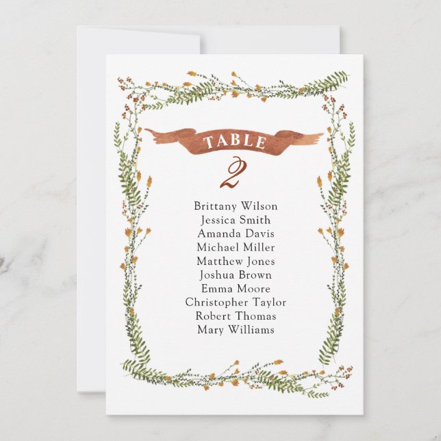 Rustic floral wedding seating chart. Country plan Invitation (Front)