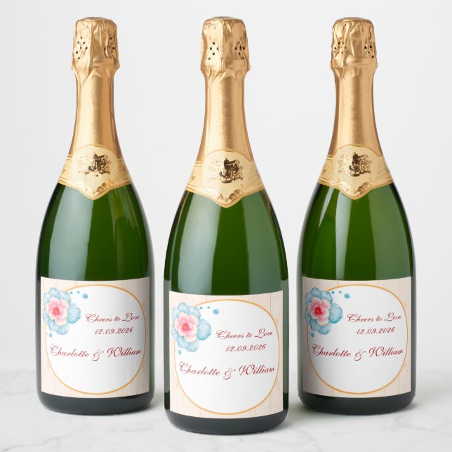 Rustic Floral Wedding Sparkling Wine Label (Bottles)