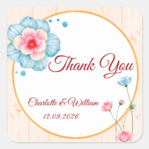 Rustic Floral Wedding Square Sticker