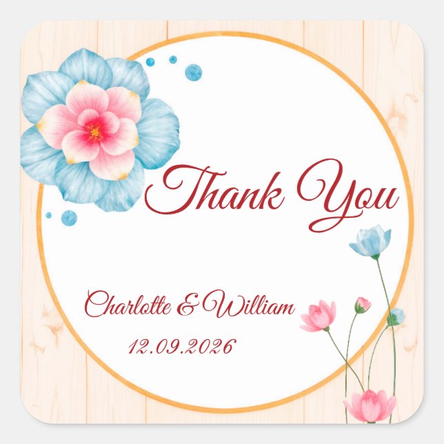 Rustic Floral Wedding Square Sticker (Front)