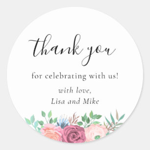 Rustic Floral Wedding Thank You Classic Round Sticker