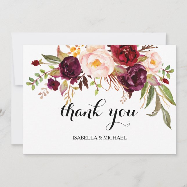 Rustic Floral Wedding Thank You/Double-Sided-01 Thank You Card (Front)