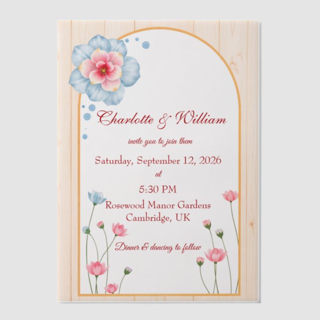 Rustic Floral Wedding Vellum Invitations (Front)