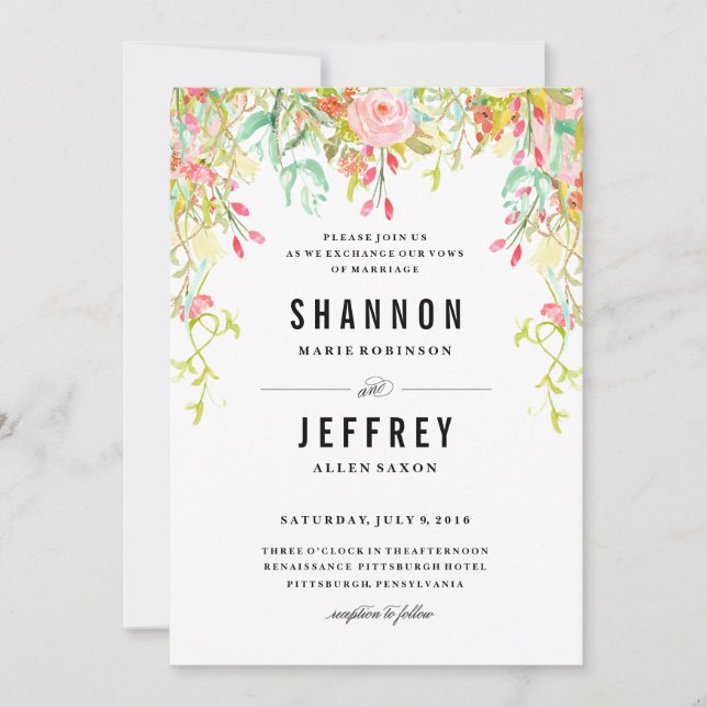RUSTIC  FLORAL WEDDING wedding invitation (Front)