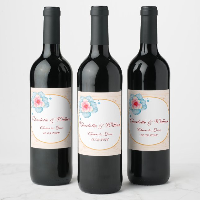 Rustic Floral Wedding Wine Label (Bottles)