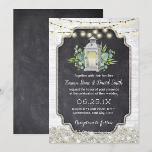 Rustic Floral White Lantern String Lights Wedding Invitation