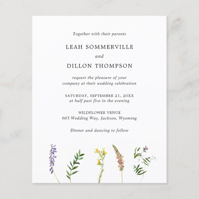 Rustic Floral Wildflower Budget Wedding Invitation Flyer (Front)