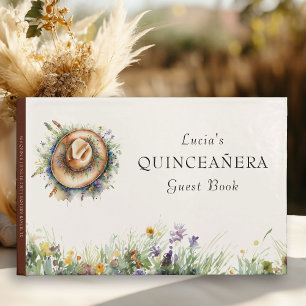 Rustic Floral Wildflower Cowgirl Hat Quinceanera Guest Book