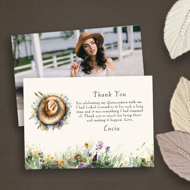 Rustic Floral Wildflower Cowgirl Photo Thank You Card (Photo Thank You Card from my Wildflower Cowgirl Hat Quinceanera Collection
)