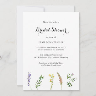 Rustic Floral Wildflower Elegant Bridal Shower Invitation